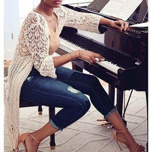 Jennifer Hudson Crochet Long Cardigan Duster